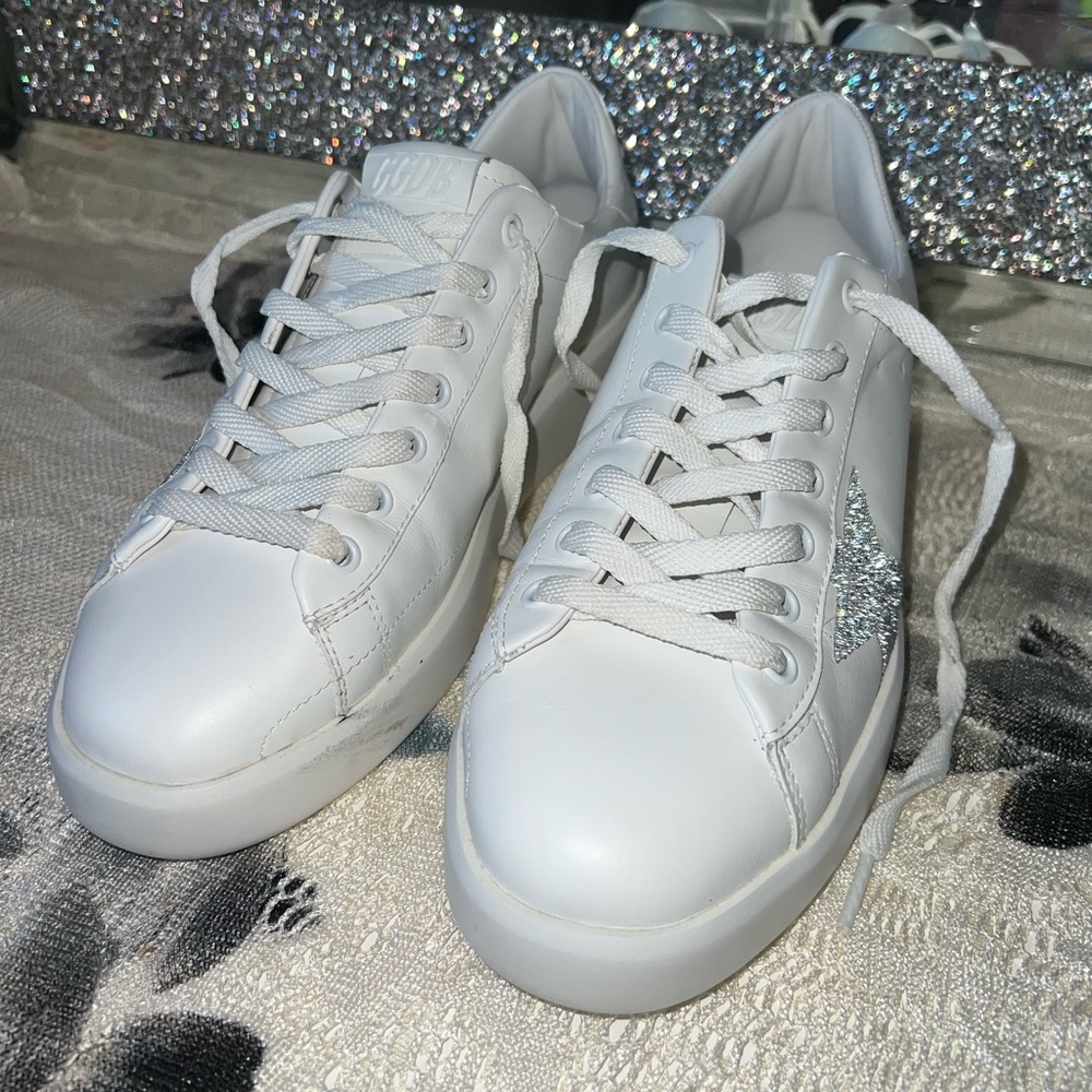 Golden Goose Purestar White Leather Sneakers w/ Swarovski Star – Size 40 - Picture 3 of 16